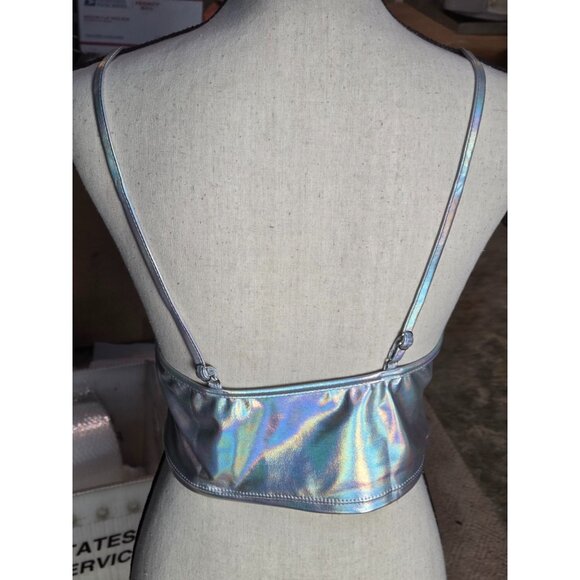 Holographic Silver Crop Top *Tube Bra*Adj Straps*Femboy*Sissy*Cosplay*L*NIP - Picture 9 of 11